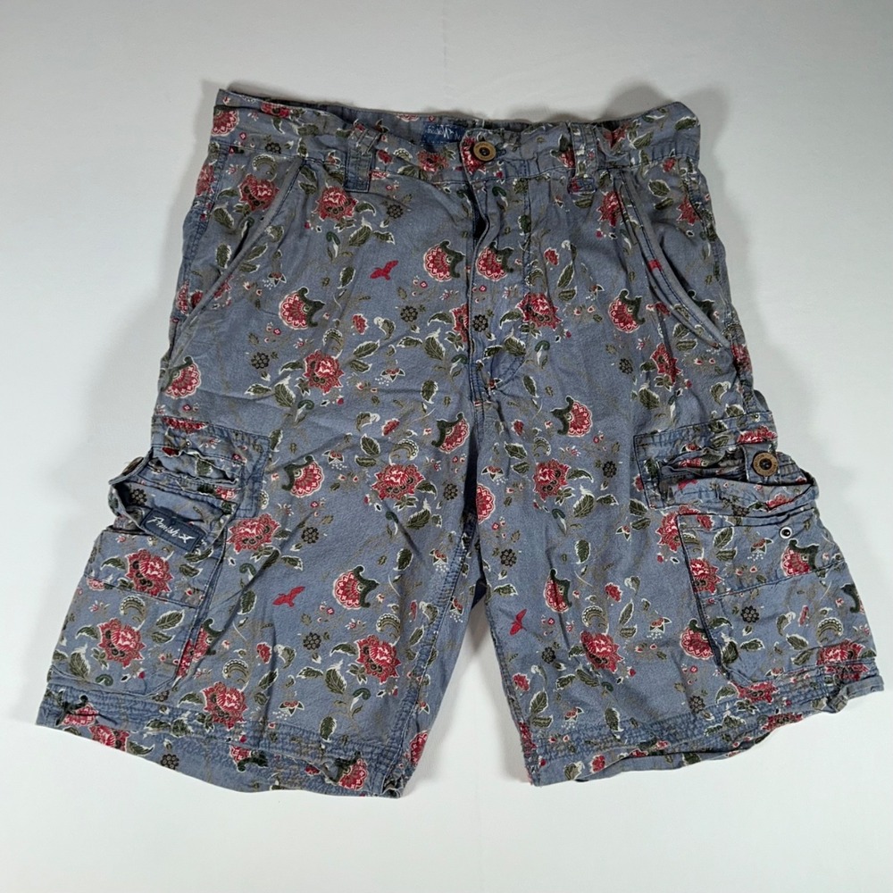 Parish Mens Cargo Shorts 32 Blue Floral Paisley Streetwear Cotton